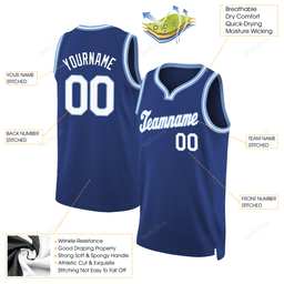 Royal White Light Blue Round Neck Custom Name & Number Basketball Jersey D0055