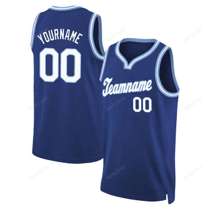 Royal White Light Blue Round Neck Custom Name & Number Basketball Jersey D0055
