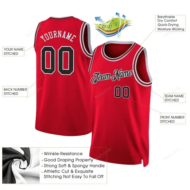 Red Black Red Throwback Custom Name & Number Basketball Jersey D0057