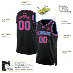 Black Light Blue Pink Custom Name & Number Basketball Jersey D0060