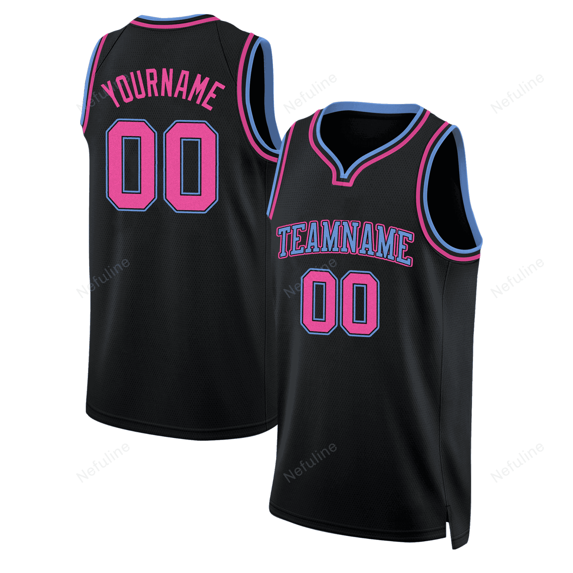 Black Light Blue Pink Custom Name & Number Basketball Jersey D0060