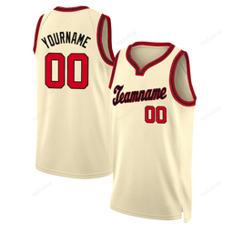 Cream Red Black Round Neck Custom Name & Number Basketball Jersey D0054