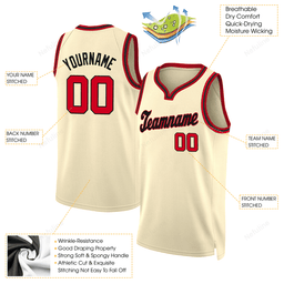 Cream Red Black Round Neck Custom Name & Number Basketball Jersey D0054