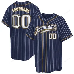 Navy White Pinstripe White Old Gold Custom Name & Number Baseball Jersey D0032