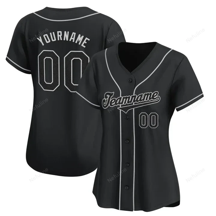 Black Black Gray Custom Name & Number Baseball Jersey D0047