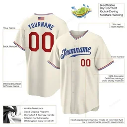 Cream Red Royal American Flag Custom Name & Number Baseball Jersey D0041