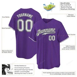 Purple Black Pinstripe White Gray Custom Name & Number Baseball Jersey D0045