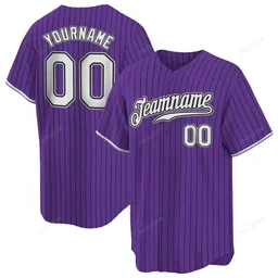 Purple Black Pinstripe White Gray Custom Name & Number Baseball Jersey D0045