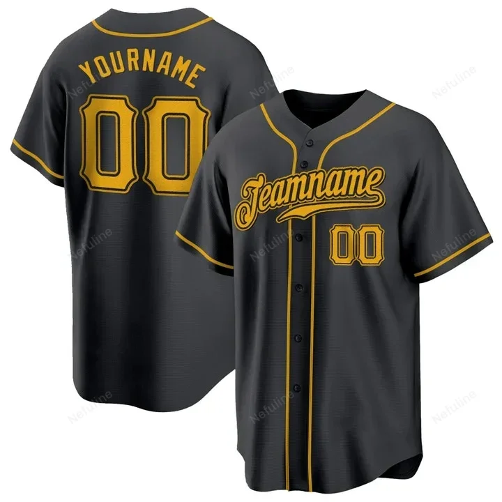 Black Gold Custom Name & Number Baseball Jersey D0038