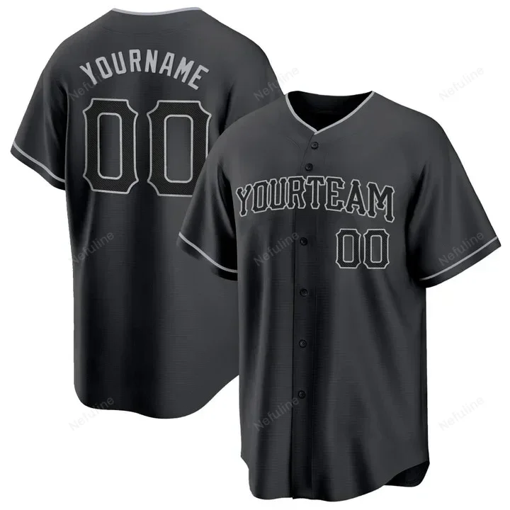 Black Black-Gray Custom Name & Number Baseball Jersey D0036