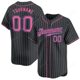 Black White Pinstripe Pink-Light Blue Custom Name & Number Baseball Jersey D0050