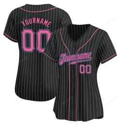 Black White Pinstripe Pink-Light Blue Custom Name & Number Baseball Jersey D0050