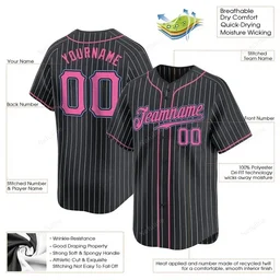 Black White Pinstripe Pink-Light Blue Custom Name & Number Baseball Jersey D0050