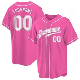 Pink White Custom Name & Number Baseball Jersey D0034