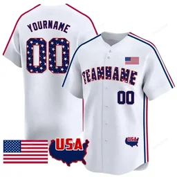 White Royal Red Stars & Stripes Pattern Custom Name & Number Baseball Jersey D0029