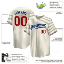 Cream Black Pinstripe Red Royal Custom Name & Number Baseball Jersey D0040