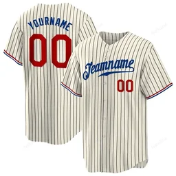 Cream Black Pinstripe Red Royal Custom Name & Number Baseball Jersey D0040