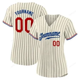 Cream Black Pinstripe Red Royal Custom Name & Number Baseball Jersey D0040