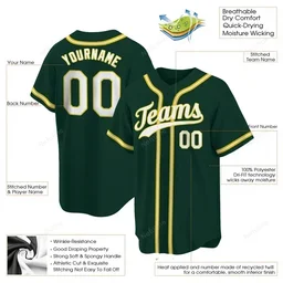 Green White Gold Custom Name & Number Baseball Jersey D0043