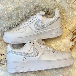 Custom Air Force 1 White Pearl Embellished With Satin Laces - view 2
