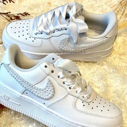 Custom Air Force 1 White Pearl Embellished With Satin Laces - view 3