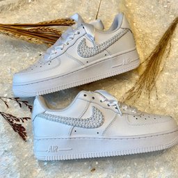 Custom Air Force 1 White Pearl Embellished With Satin Laces - view 4