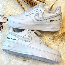Custom Air Force 1 White Pearl Embellished With Satin Laces - view 5