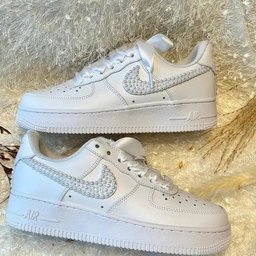 Custom Air Force 1 White Pearl Embellished With Satin Laces - view 6