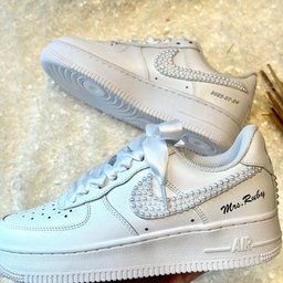 Custom Air Force 1 White Pearl Embellished With Satin Laces