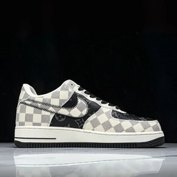 Custom Air Force 1 Black White with LV Checkerboard Pattern - view 3
