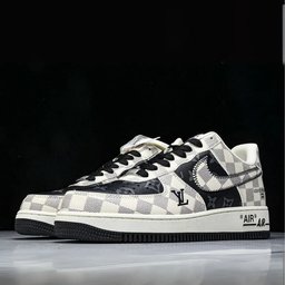 Custom Air Force 1 Black White with LV Checkerboard Pattern - view 2