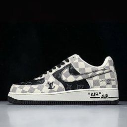 Custom Air Force 1 Black White with LV Checkerboard Pattern - view 4
