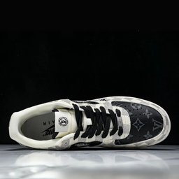 Custom Air Force 1 Black White with LV Checkerboard Pattern - view 5
