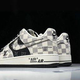 Custom Air Force 1 Black White with LV Checkerboard Pattern - view 6