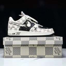 Custom Air Force 1 Black White with LV Checkerboard Pattern