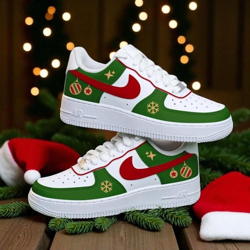 Custom Air Force 1 White Green Red Christmas Ornaments Theme