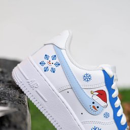 Custom Air Force 1 White Baby Blue Snowman Snowflakes - view 2