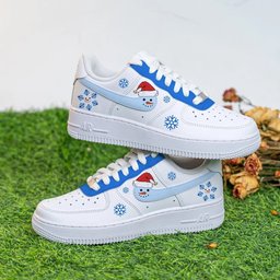 Custom Air Force 1 White Baby Blue Snowman Snowflakes - view 4