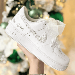 Custom Air Force 1 White with Pearl Rhinestone Embellishment - view 2