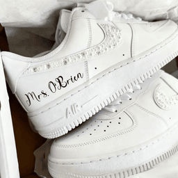 Custom Air Force 1 White with Pearl Rhinestone Embellishment - view 5