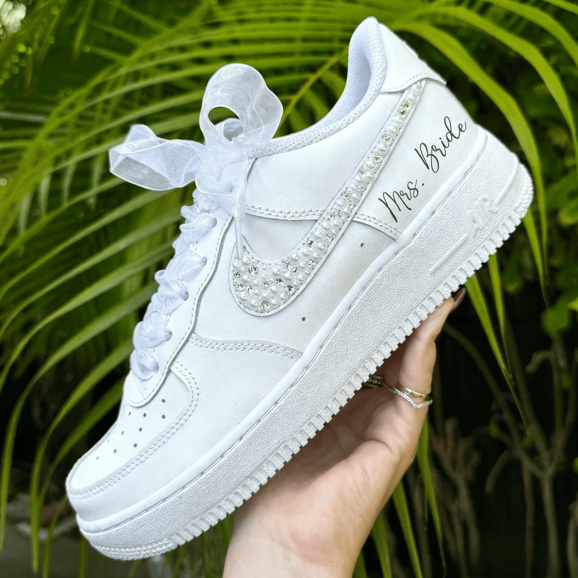 Custom Air Force 1 White with Pearl Rhinestone Embellishment