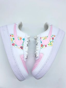 Custom Air Force 1 White Baby Pink Floral Design - view 2