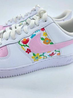 Custom Air Force 1 White Baby Pink Floral Design - view 3