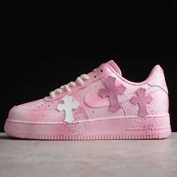 Custom Air Force 1 Baby Pink with Crosses and Splatter Design - view 3