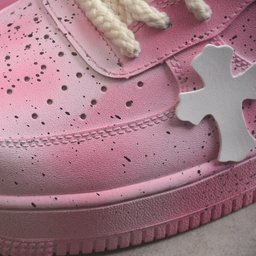 Custom Air Force 1 Baby Pink with Crosses and Splatter Design - view 5