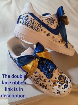 Custom Air Force 1 White Blue Gold with Beauty and the Beast Theme and Rhinestones - view 3