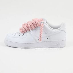 Custom Air Force 1 White With Chunky Baby Pink Laces - view 2