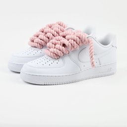 Custom Air Force 1 White With Chunky Baby Pink Laces