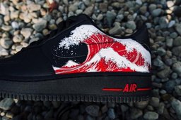 Custom Air Force 1 Black Red Blue Wave Pattern - view 2