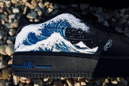 Custom Air Force 1 Black Red Blue Wave Pattern - view 3